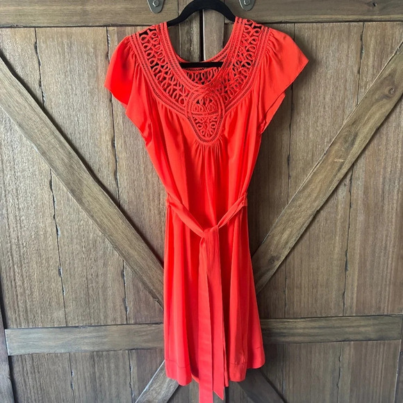 EUC Banana Republic Silk Cutout Red/Orange Mini Dress Size Medium - Picture 1 of 7